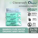 Cloversoft Unbleached Bamboo Pure Water Organic Baby Wipes 3 X 70 Sheets