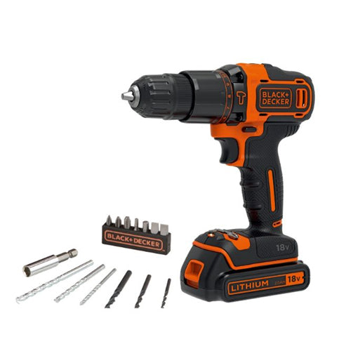 Black Decker 18V Li Cordless Drill Driver w Kitbox 14 Bits