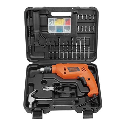 Black Decker 550W 13 mm Hammer Drill with 88 Accessory Kit Box