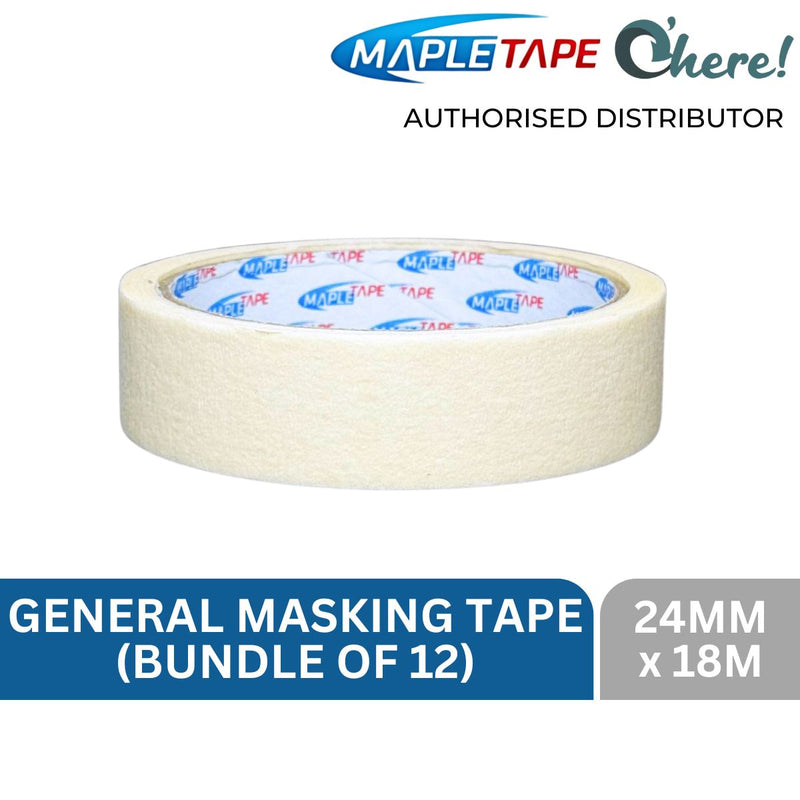 Maple General Masking Tape 18M, 24MM (12 Rolls) / 36MM (8 Rolls) / 48MM (6 Rolls)