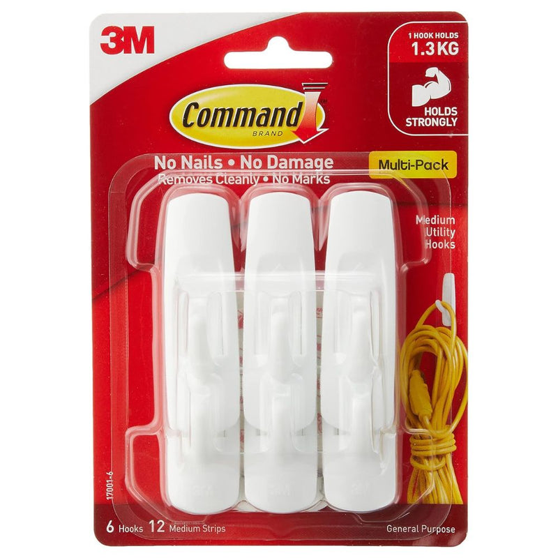 3M Command Medium Hooks Value Pack 6 Hooks/12 Strips/1.3 Kg