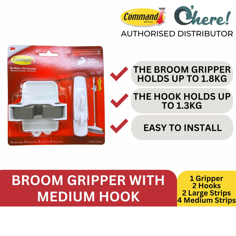 3M Command Broom Gripper With 2 Medium Hooks