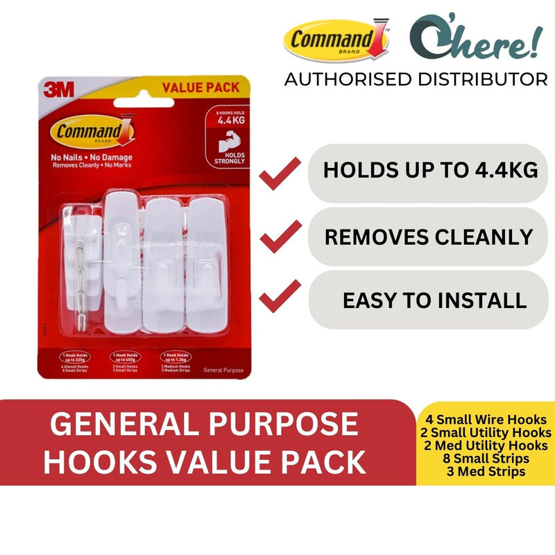 3M Command General Purpose Hooks Mixed Value Pack, 17012-8