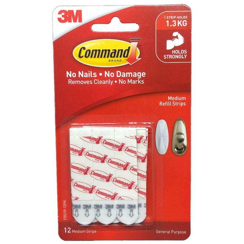 3M Command Medium Refill Strips/12 Strips, Hold Up To 1.3kg