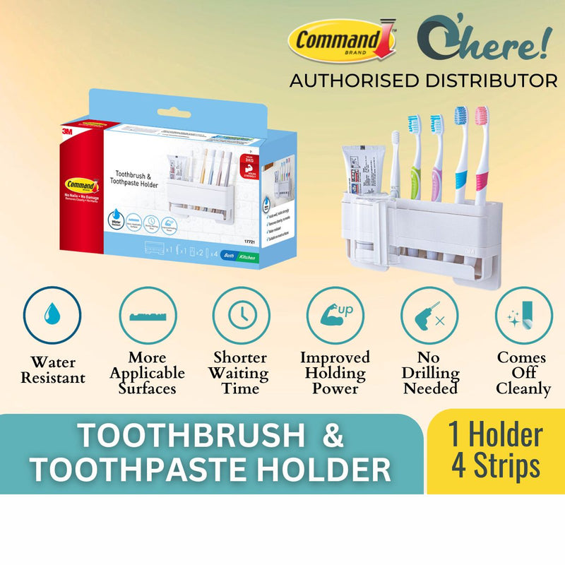 3M Command Toothbrush & Toothpaste Holder 17721 Up to 3kg, Water Resistant