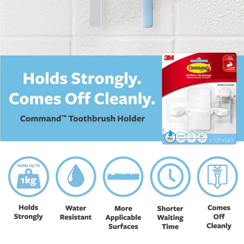 3M Command 17727 Toothbrush Holder, White