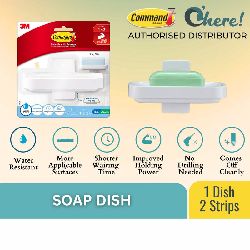 3M Command Bathroom Soap Dish 17728 Holds Up to 1kg Water Resistant