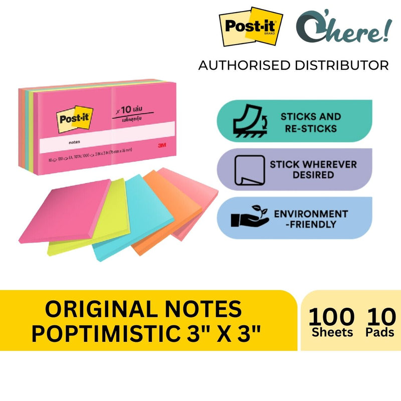 3M Post-it Original Sticky Note 3x3 inch Poptimistic, 10 Pads, 100 Sheets/Pad