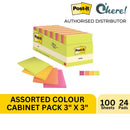 3M Post-it Assorted Colours Cabinet Pack Sticky Note 3x3 inch, 654-24ASST-CP, 24 Pads 100 Sheets/Pad