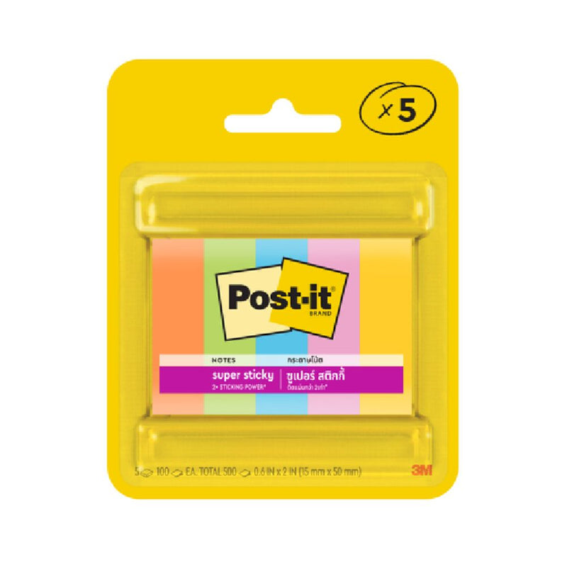 3M Post-it Super Sticky Page Marker, 15mm x 50mm, 90 Sheets/Pad, 5 Pads/Pack, 670-5SSAU