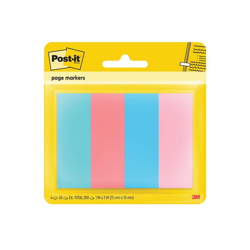 3M Post-It Page Markers 25mm x 76mm, 50 Sheets/Pad, 4 Pads/Pack