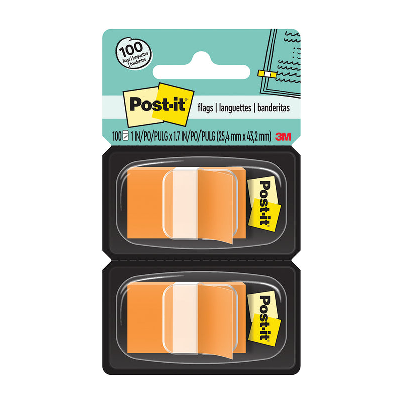 3M Post-it Tape Flags Orange Dual Dispenser 1'' x 1.71'', 100 Sheets, 680-OE2