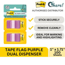 3M Post-it Tape Flags Purple Dual Dispenser 1'' x 1.71'', 100 Sheets, 680-PU2