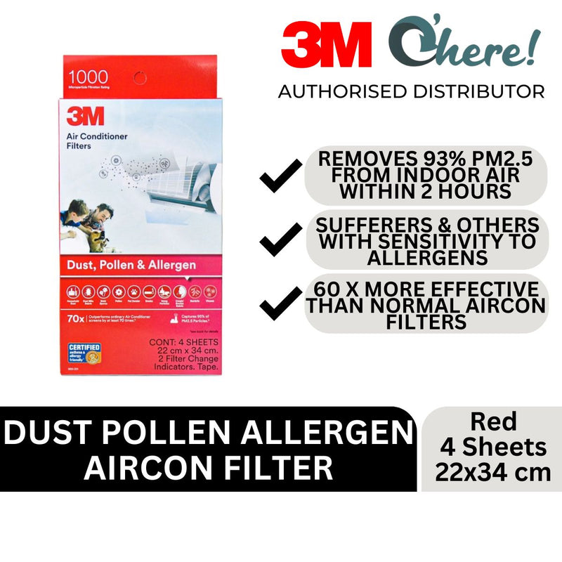 3M Filtrete Dust Pollen Allergen Aircon Filter Red 22 X34 cm