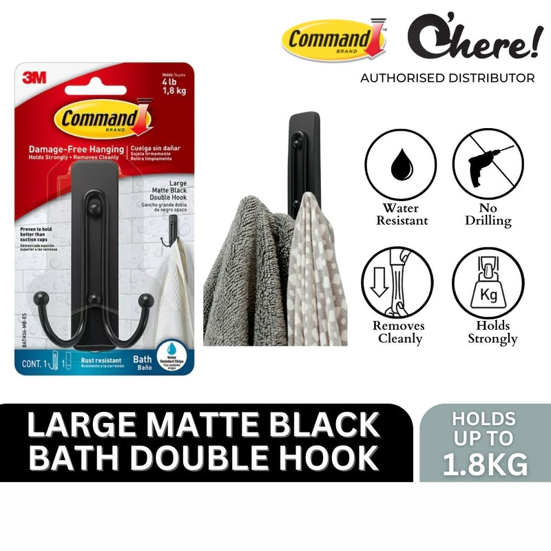 3M Command Bath Large Matte Black Double Hooks