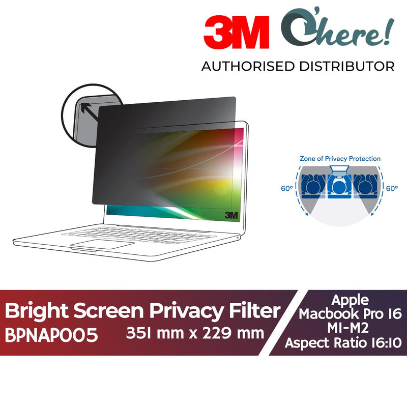 3M Bright Screen Privacy Filter for Apple MacBook Pro 16 M1-M2, 351 mm x 229 mm, 16:10, BPNAP005