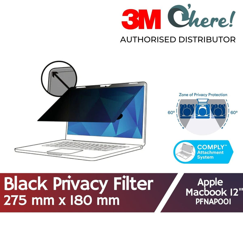 3M Privacy Filter for Apple MacBook 12" with COMPLY Attachment System, 275 mm x 180 mm, PFNAP001