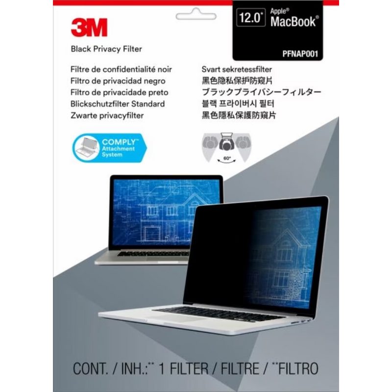 3M Privacy Filter for Apple MacBook 12" with COMPLY Attachment System, 275 mm x 180 mm, PFNAP001