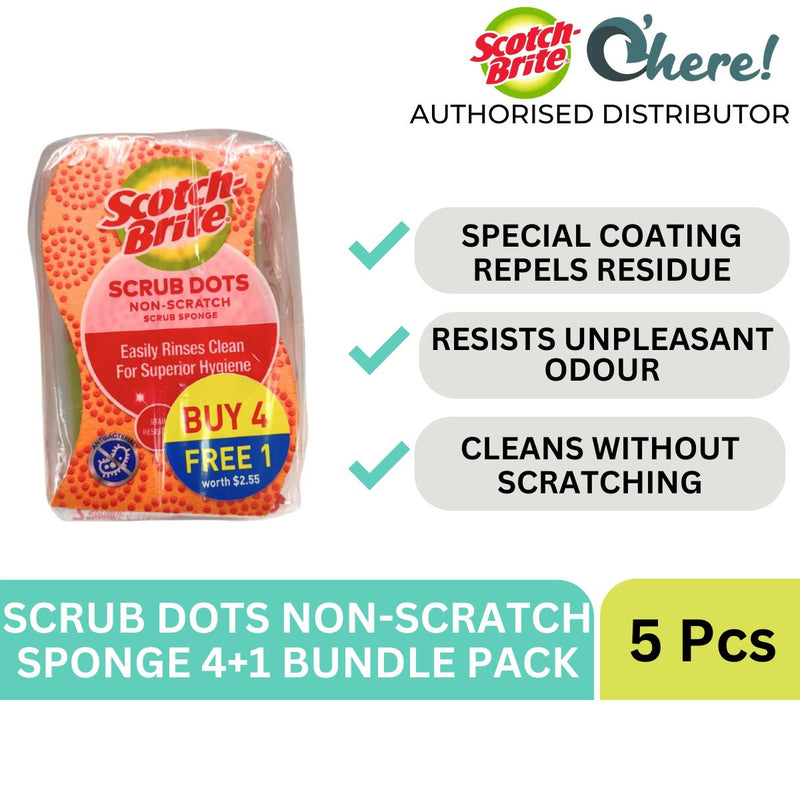 3M Scotch Brite Scrub Dots Non Scratch Sponge 4+1 Bundle Pack