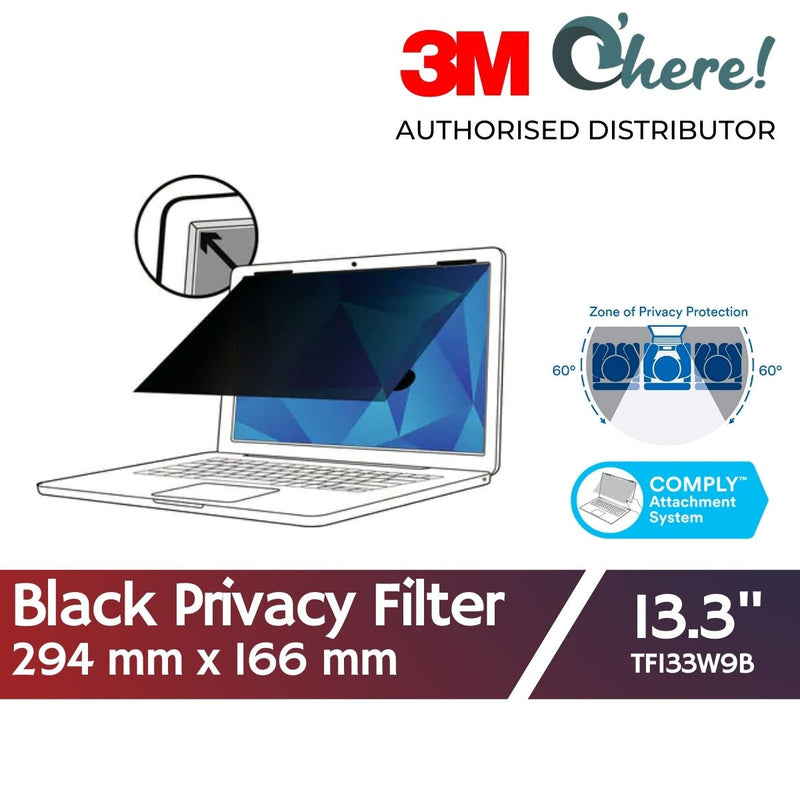 3M Touch Privacy Filter for 13.3in Laptop with 3M COMPLY Flip Attach (16:9), 294 mm x 166 mm, TF133W9B