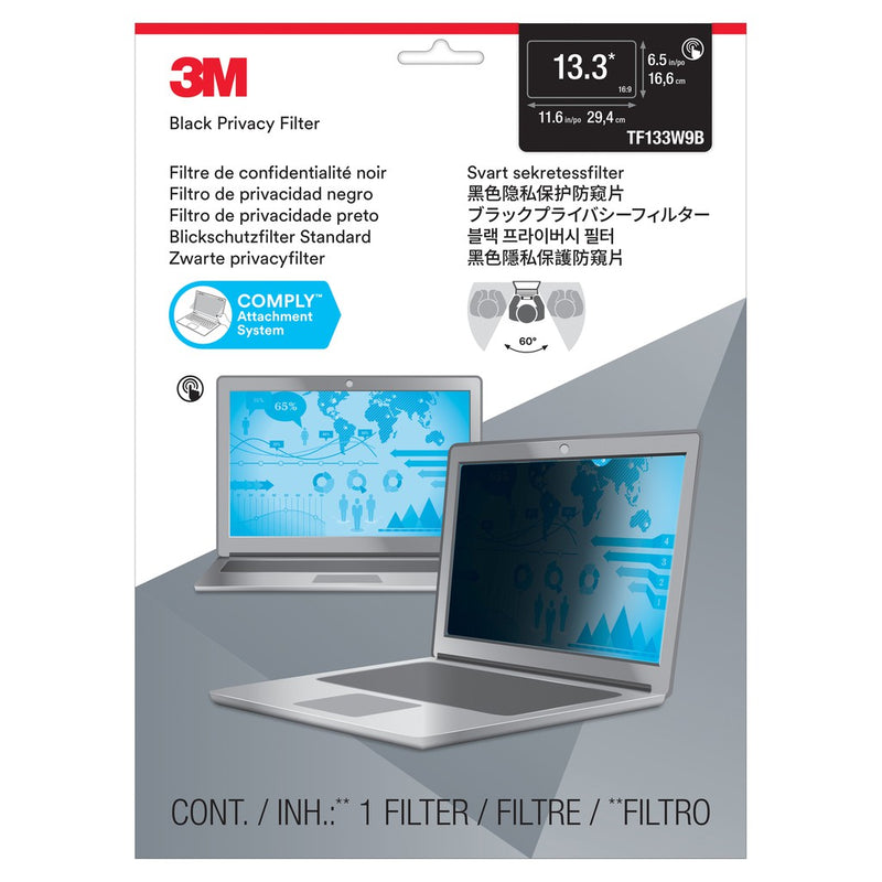 3M Touch Privacy Filter for 13.3in Laptop with 3M COMPLY Flip Attach (16:9), 294 mm x 166 mm, TF133W9B