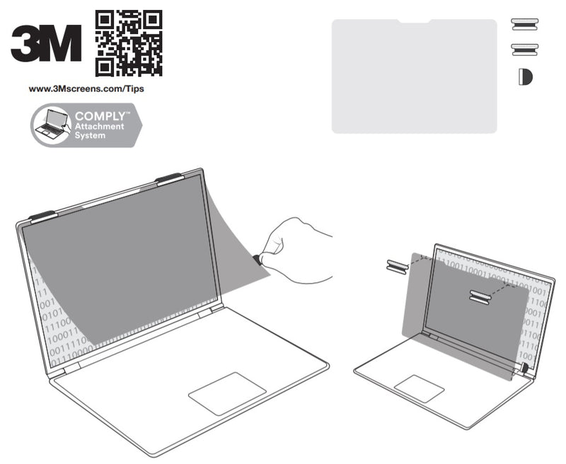 3M Touch Privacy Filter for 16in Laptop with 3M COMPLY Flip Attach, 344 mm x 216 mm, 16:10, TF160W1B