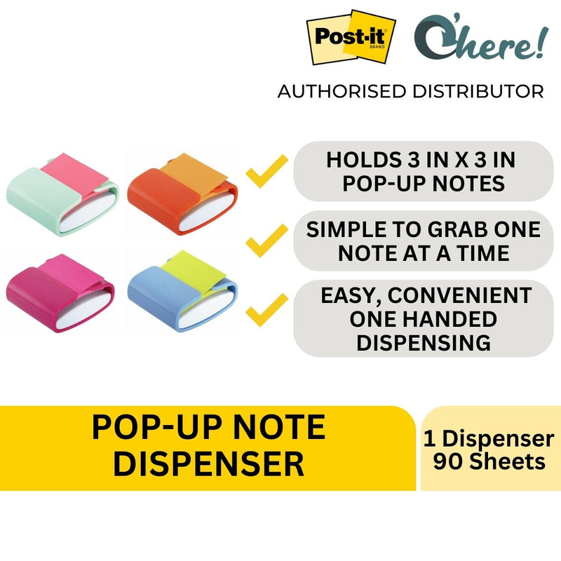 3M Post-it Pop-Up Note Dispenser With Pop Up Note 3in x 3in, 90 Sheets, WD-330-COL