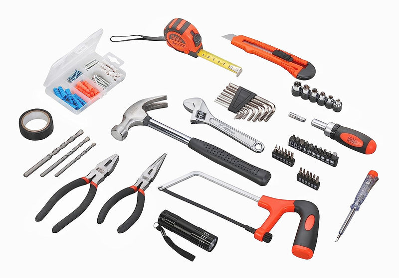 Black & Decker BMT108C Hand Tool Kit for Home & DIY Use (108Pcs) - Includes Screwdriver, Wrench, Ratchet, Utility Knife, Saw, Claw Hammer, Measuring Tape and Plier