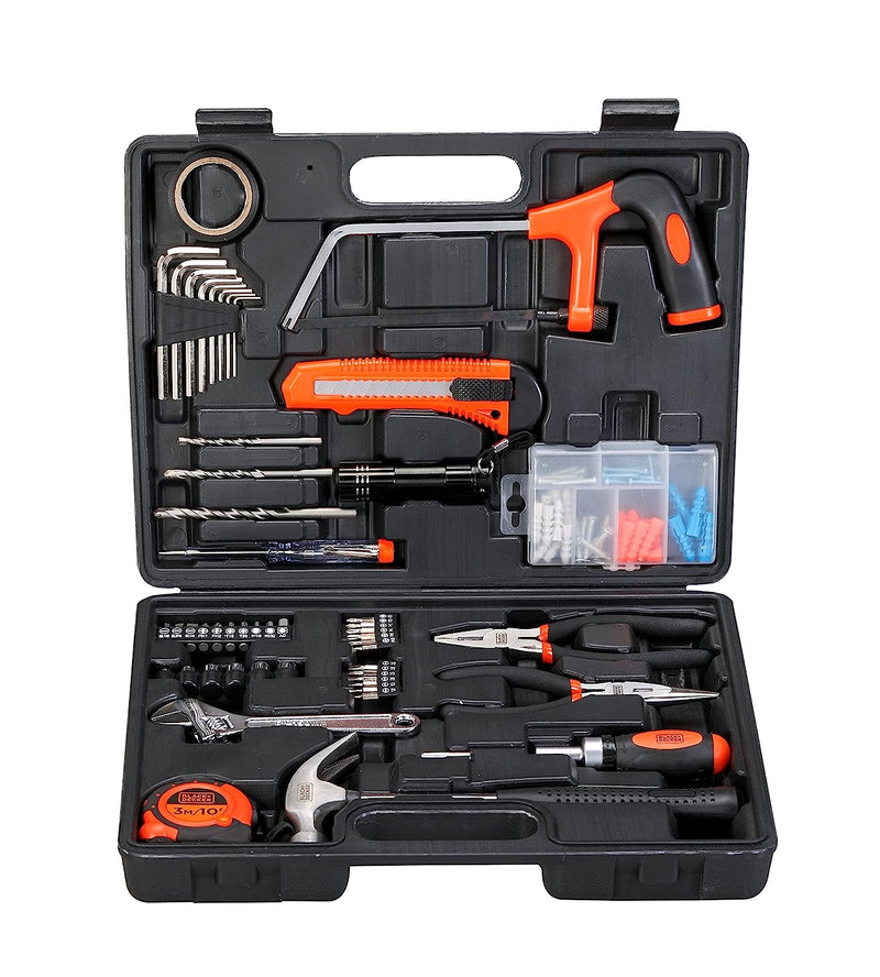 Black & Decker BMT108C Hand Tool Kit for Home & DIY Use (108Pcs) - Includes Screwdriver, Wrench, Ratchet, Utility Knife, Saw, Claw Hammer, Measuring Tape and Plier
