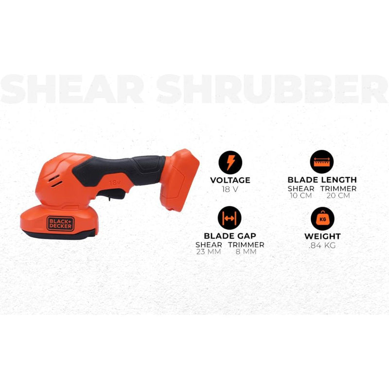 Black and Decker 18V 2in1 Cordless Grass Shear Shrubber, BCSS20D1