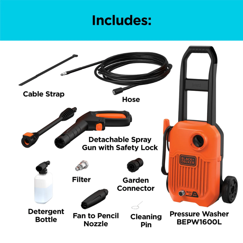 Black and Decker Pressure Washer Water Jet 1400W 110 Bar BEPW1600L-XD