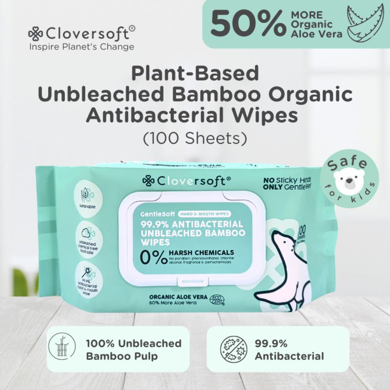 Cloversoft Unbleached Bamboo AB Organic Wipes 100 Sheets/Pk