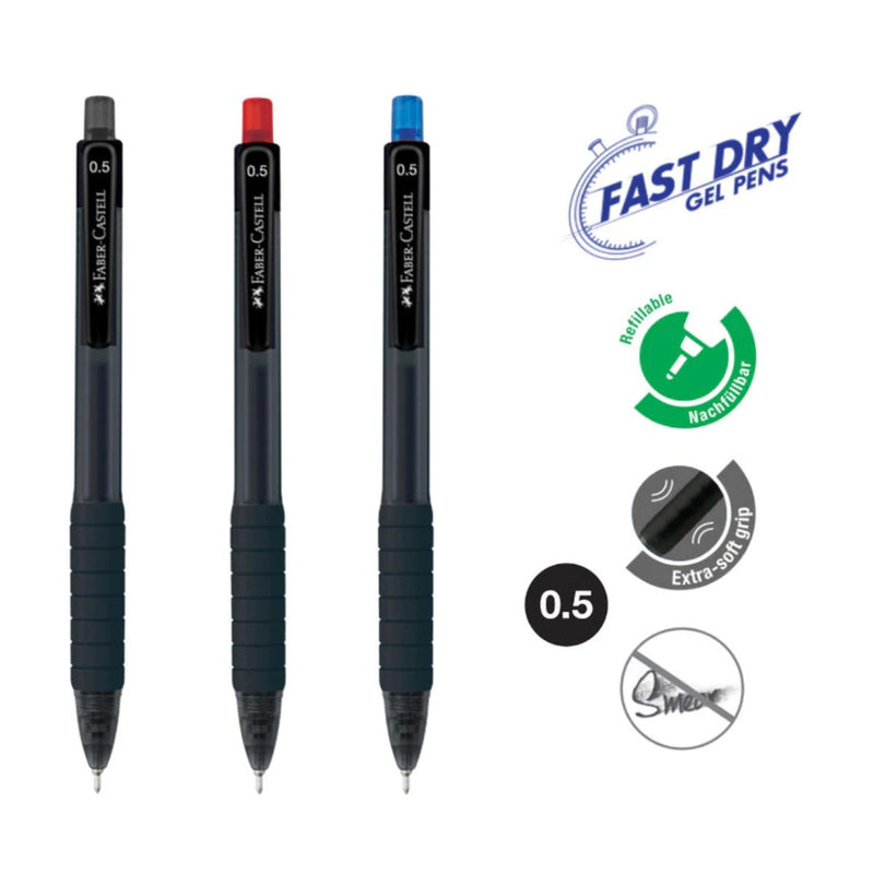 Faber-Castell Fast Gel-Z Extraordinary Smooth Gel Pen 0.5mm in Red/Blue/Black