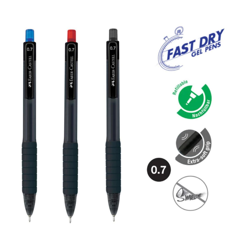 Faber-Castell Fast Gel-Z Extraordinary Smooth Gel Pen 0.7mm in Red/Blue/Black.