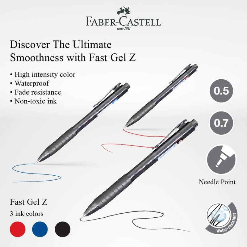 Faber-Castell Fast Gel-Z Extraordinary Smooth Gel Pen 0.5mm in Red/Blue/Black