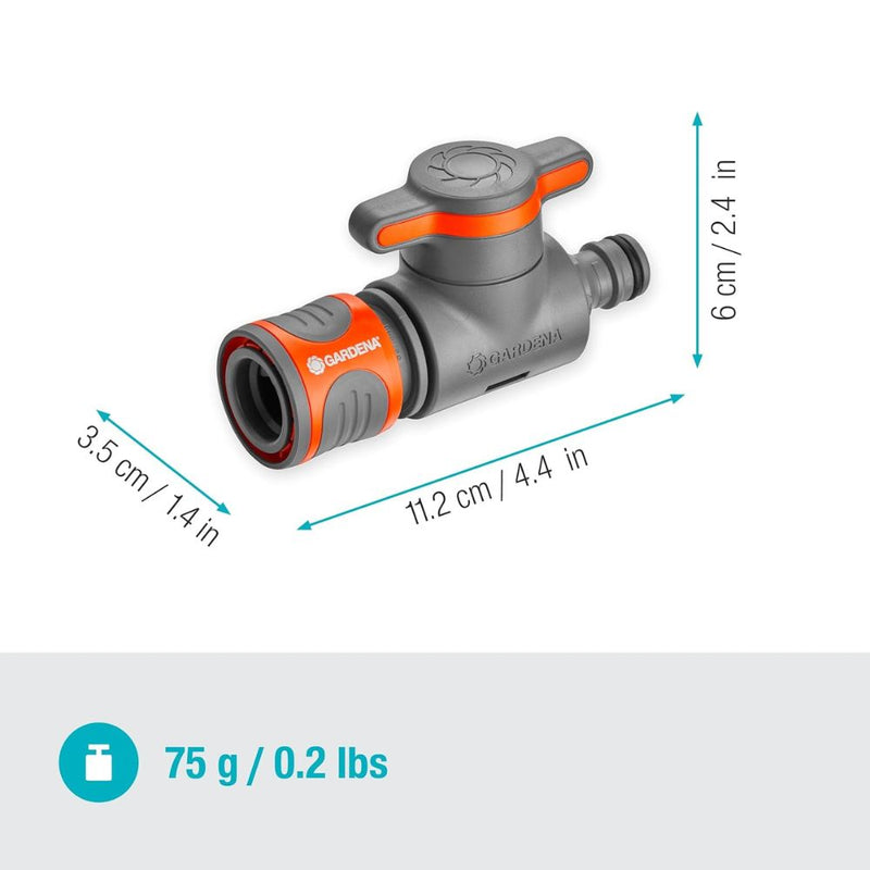 Gardena 18267-20 Connector with Valve for Water Flow Control and Water Stop