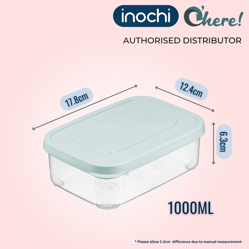 Inochi Hokkaido Rectangular Plastic Food Container Box 1000ml, Mint/Orange