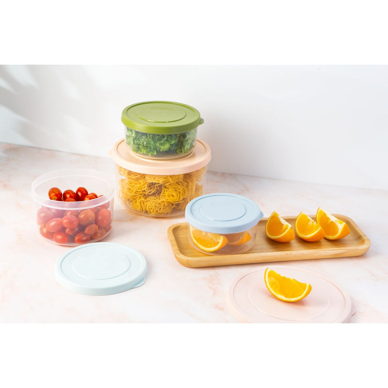 INOCHI Hokkaido Round Plastic Food Container Box 500/750 ml, Mint / Orange