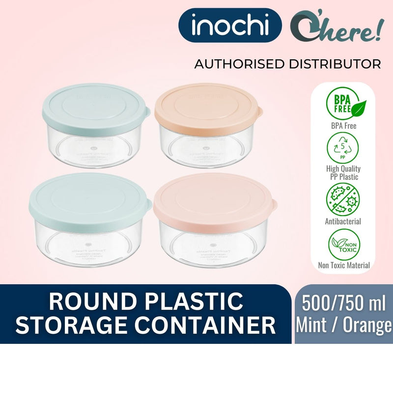 INOCHI Hokkaido Round Plastic Food Container Box 500/750 ml, Mint / Orange