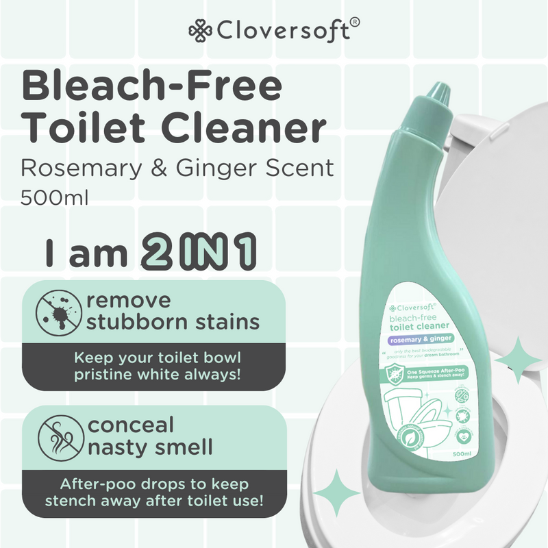 Cloversoft Antibacterial Bleach-Free Toilet Cleaner 500ml Rosemary & Ginger Eco Friendly 2 In 1 Remove Stain Conceal Nasty Smells