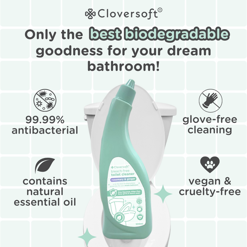 Cloversoft Antibacterial Bleach-Free Toilet Cleaner 500ml Rosemary & Ginger Eco Friendly 2 In 1 Remove Stain Conceal Nasty Smells