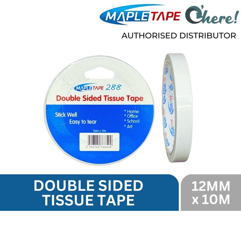 Maple Double Sided Tissue Tape 10M, 12MM/18MM/24MM