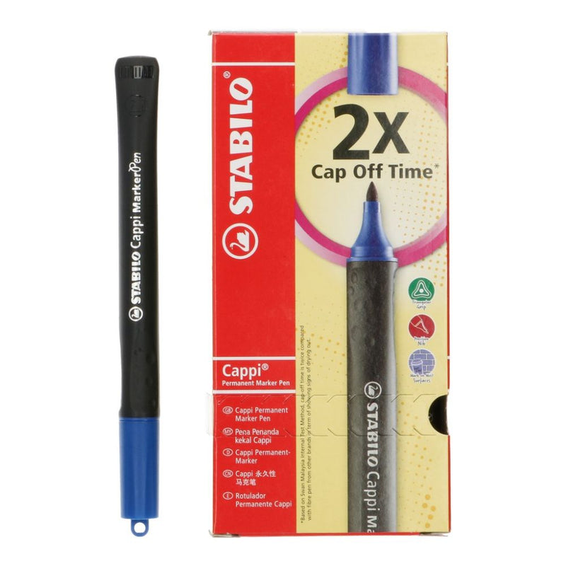 Stabilo Bullet Tip Cappi Permanent Marker Box of 10, Red/Blue/Black
