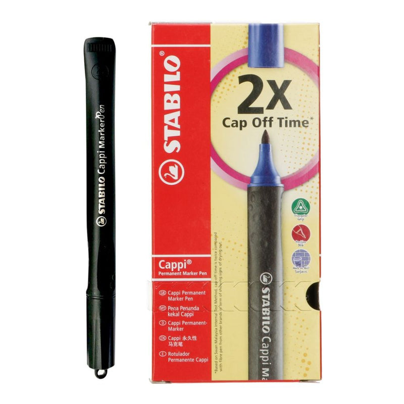 Stabilo Bullet Tip Cappi Permanent Marker Box of 10, Red/Blue/Black