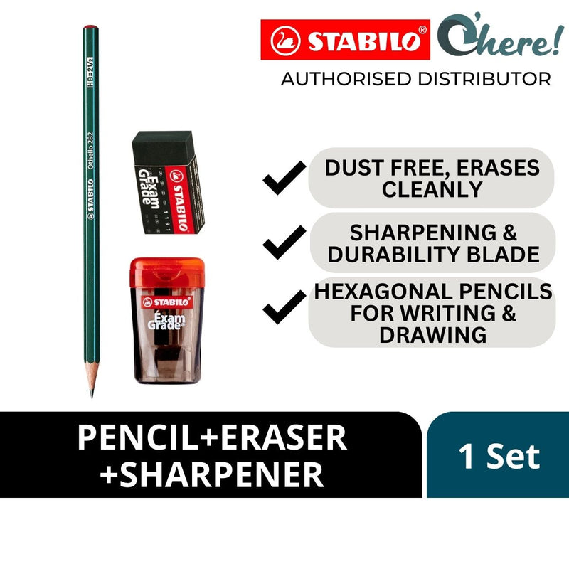 Stabilo Set of 282 Pencil + Eraser + Sharpener and Exam Grade Sharpener With Container