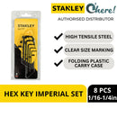 Stanley 69-252 8Pcs Hex Key Set Short Arm Imperial, 1/16 - 1/4in