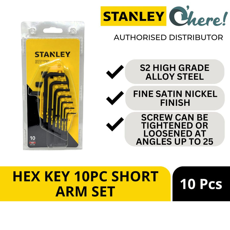 Stanley Hex Key 10 Pcs Short Arm Set 1/16"-3/8"