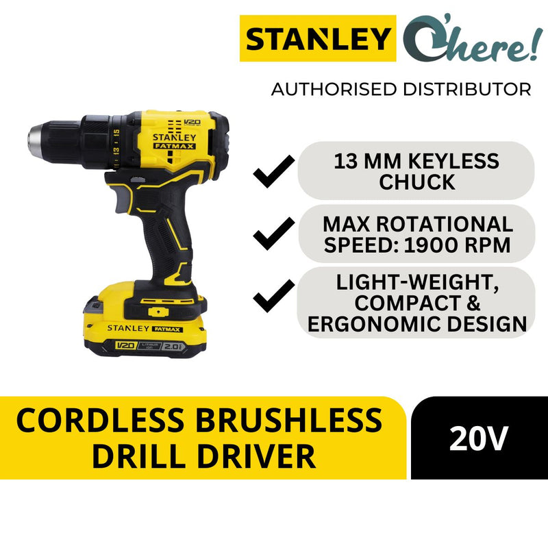 Stanley Fatmax 20V 2X2.0AH 13mm Cordless Brushless Drill Machine Driver SBD710D2K-B1