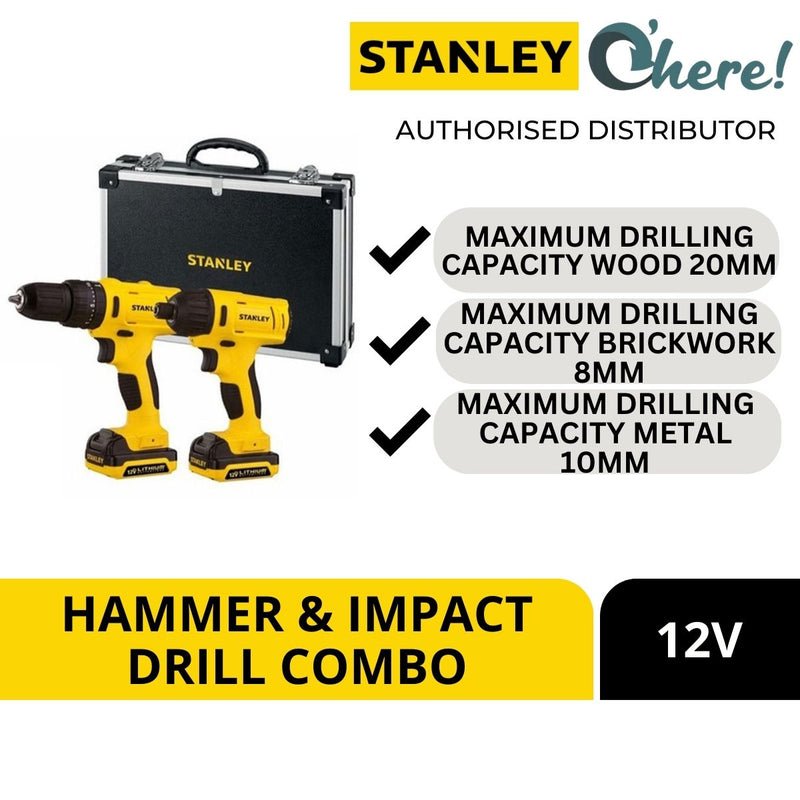 Stanley 12V Hammer Drill & Impact Drill Combo Kit SCHI121S2FK-B1