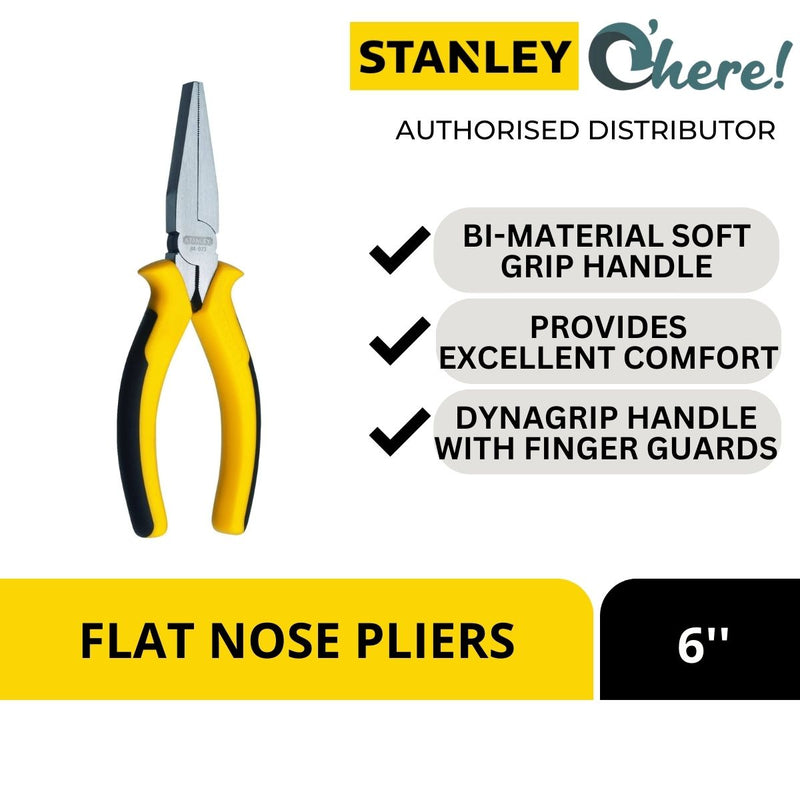 Stanley Dynagrip Flat Nose Pliers, 6in